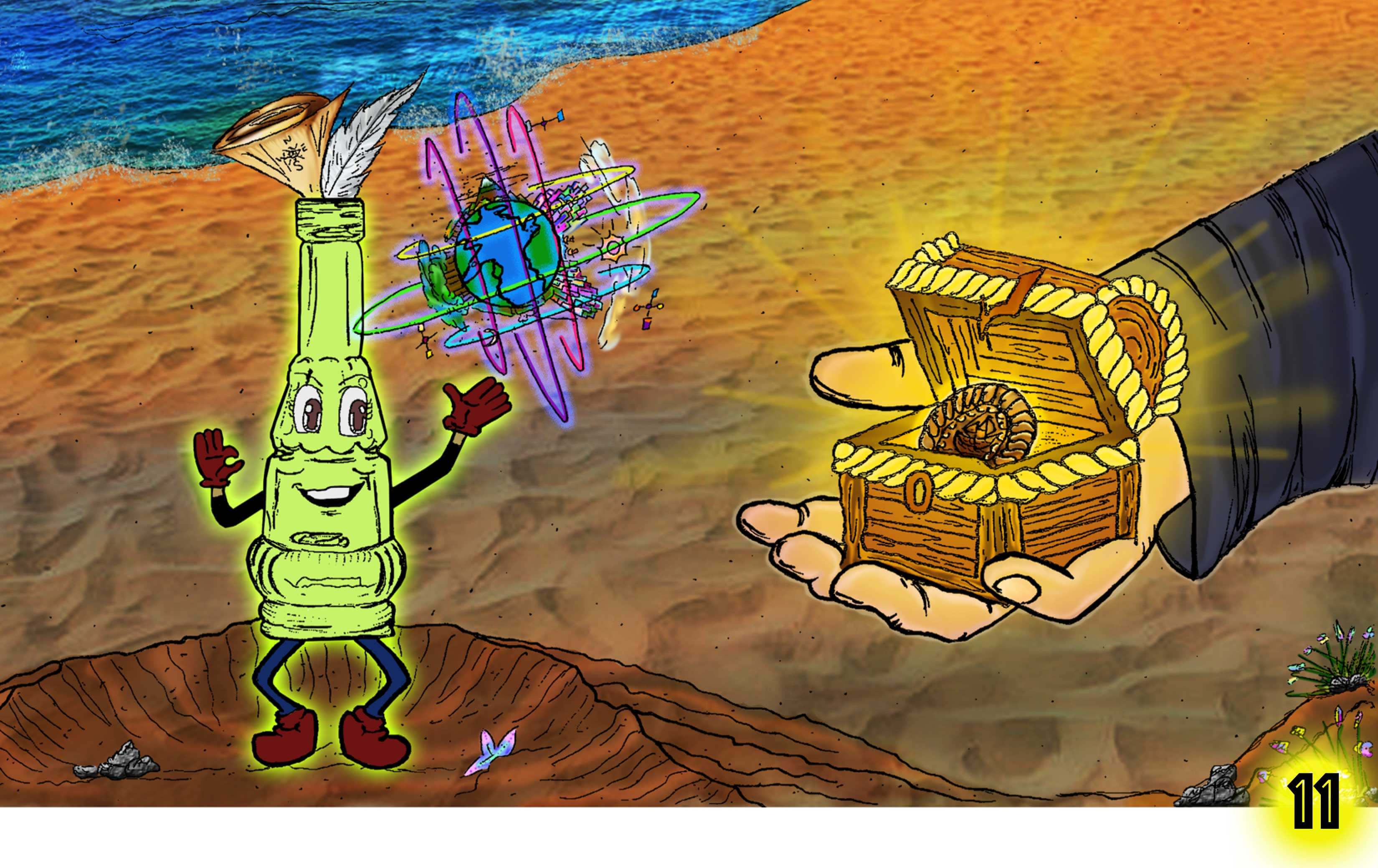 Jacob hands Tobias a gift for his father a gold coin in a treasure chest