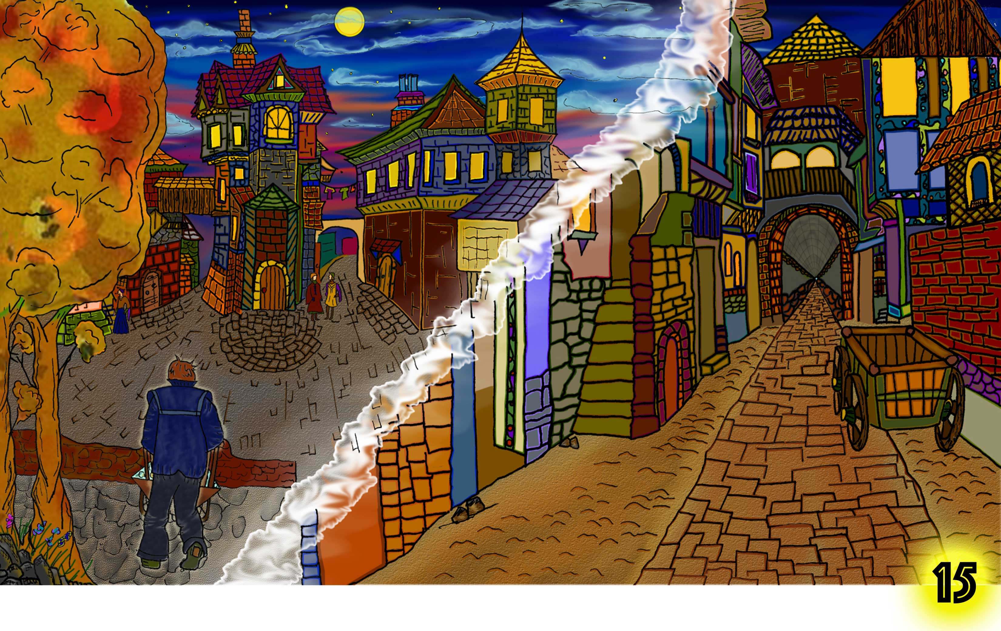 a vender walk down a alley