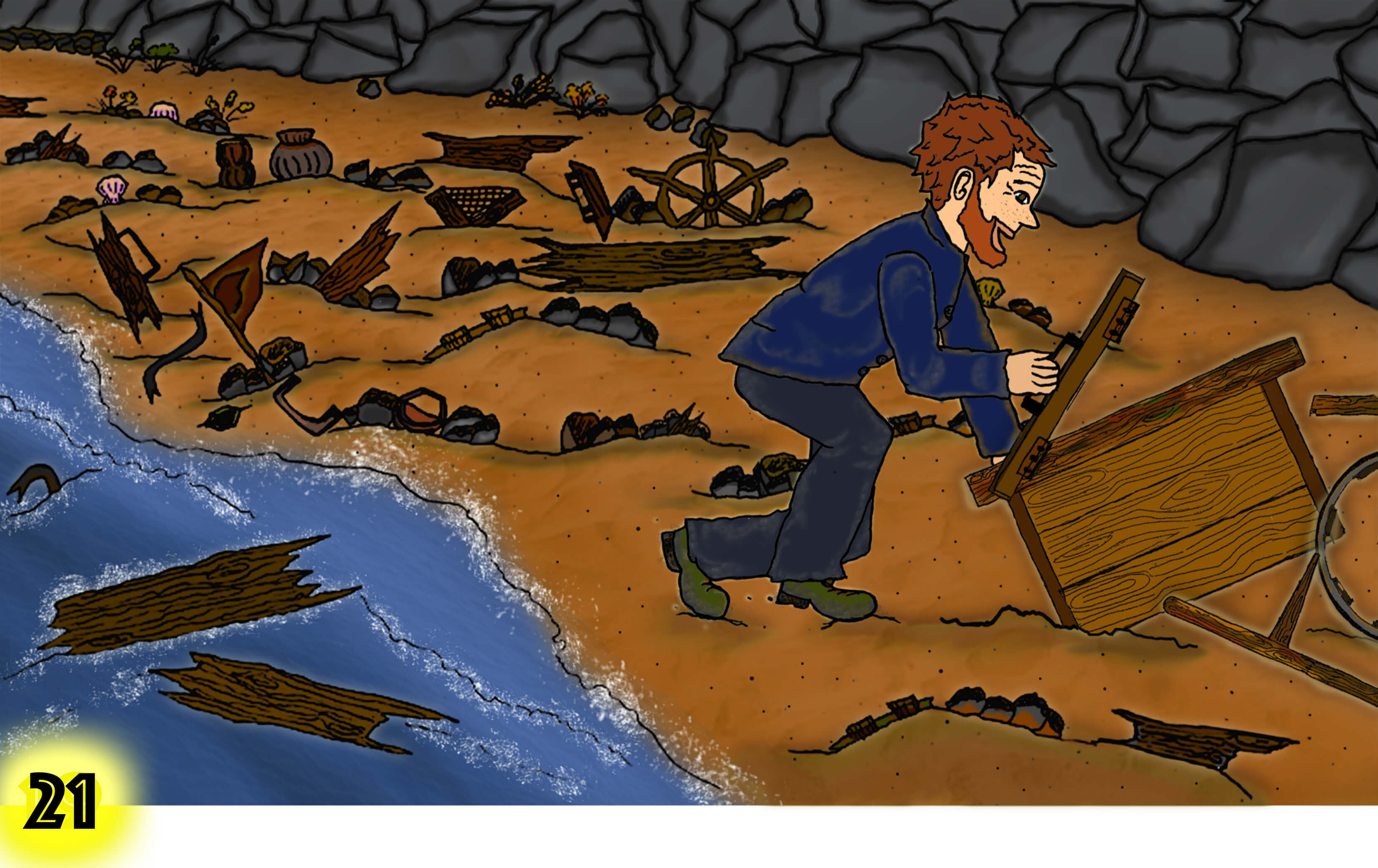 Ben tells of how he build a vending cart from the pieces of the ship washed up on the beach