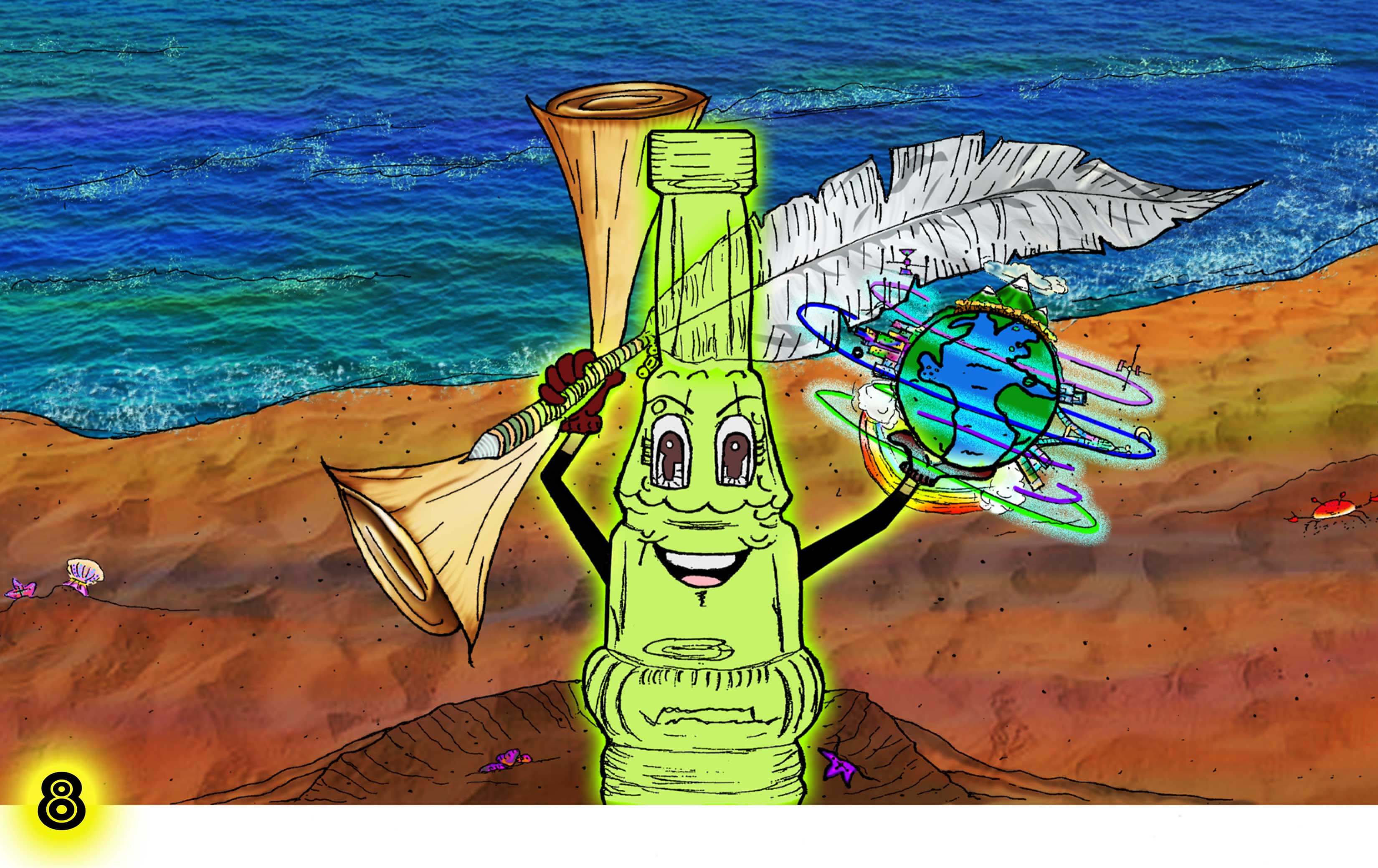 Tobias hands Jacob a scroll and featherpen to write a message in a bottle