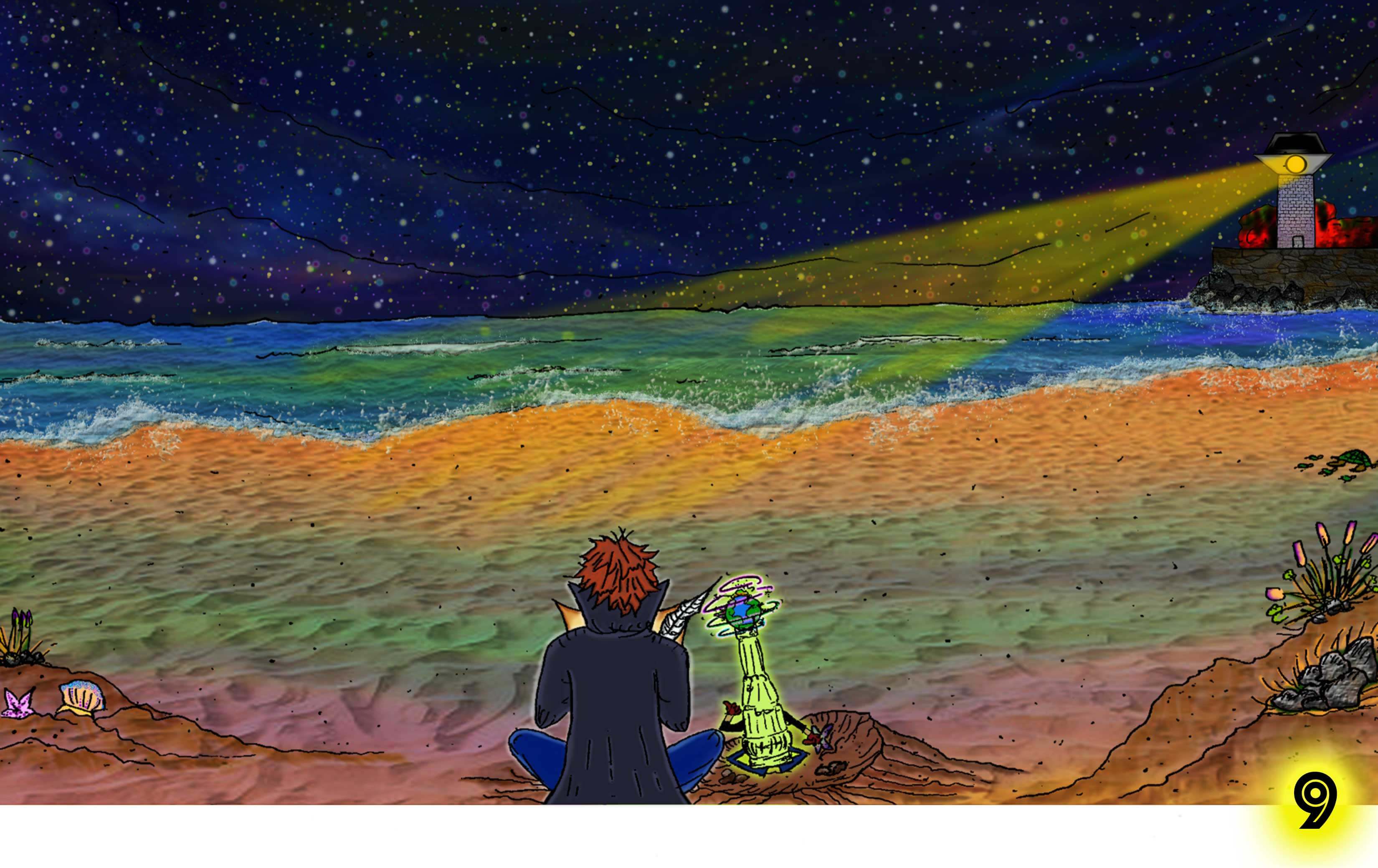 Jacob writes a message with tobias on the beach